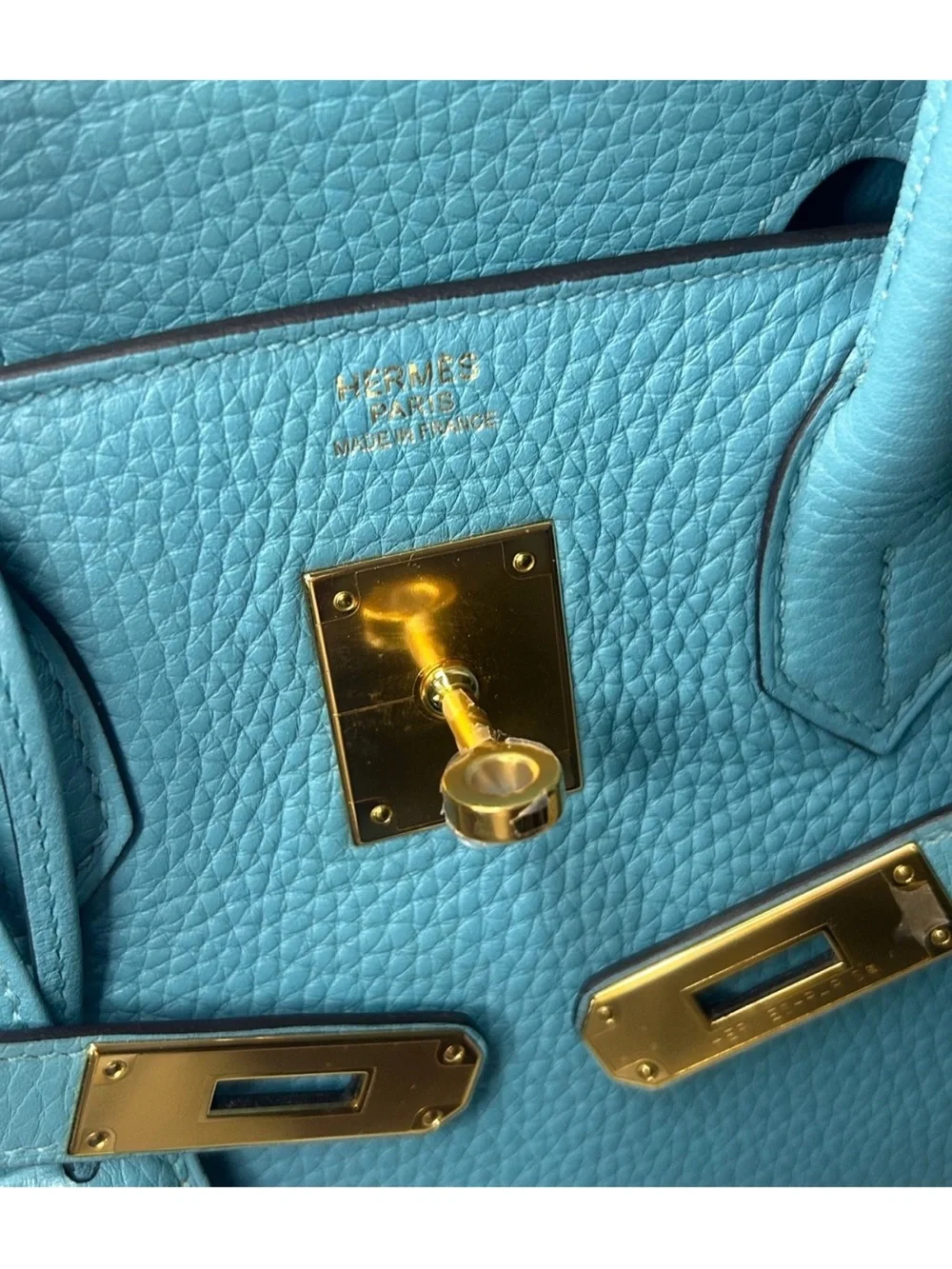 HERMES Birkin 30 Bleu Atoll Clemence Leather Gold Hardware Handbag